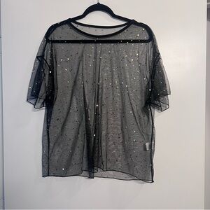 SHEIN Black Sheer Sequin Tee